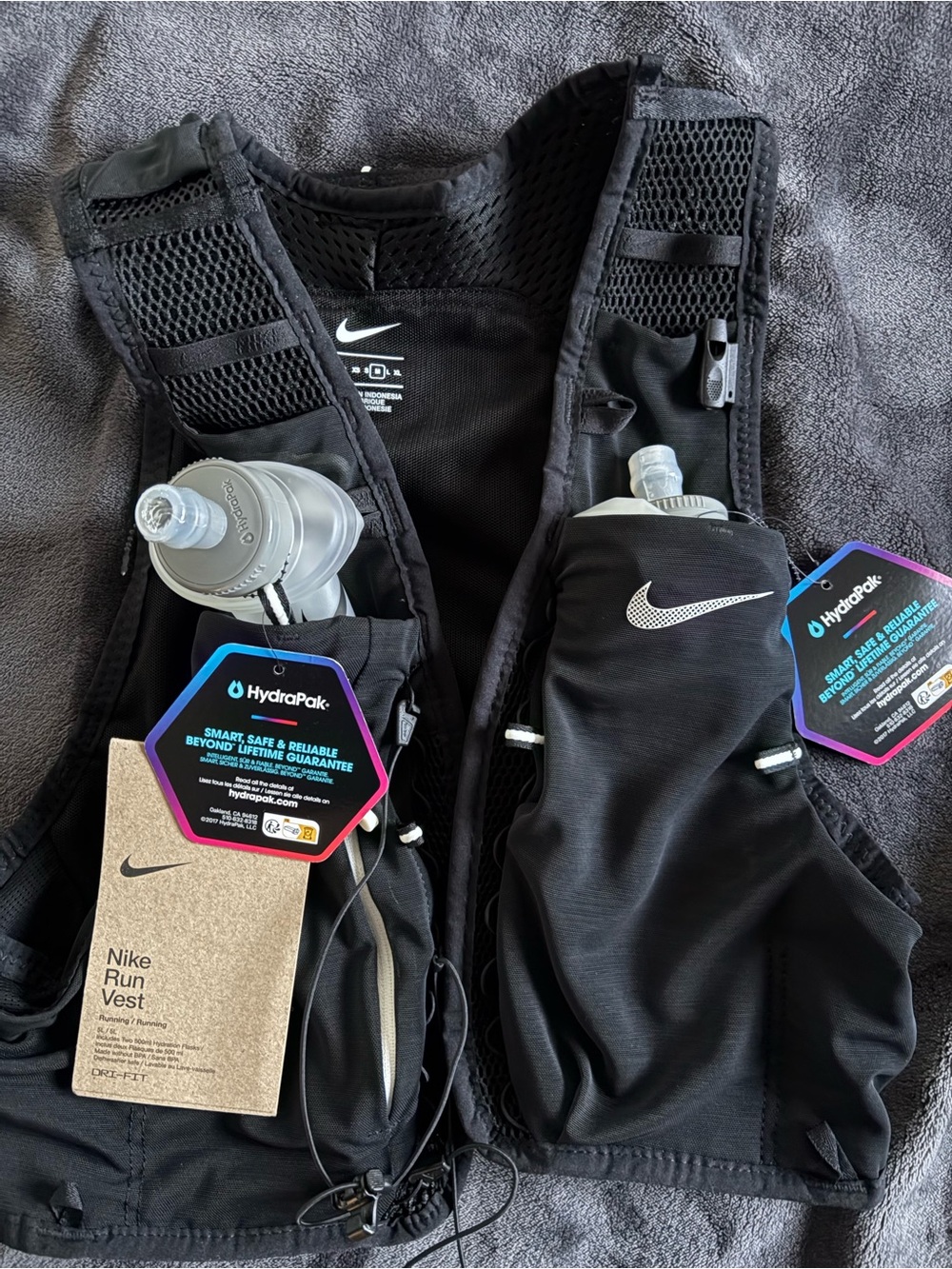 Nike Black Running Hydration Vest with Dual HydraPak Bottles